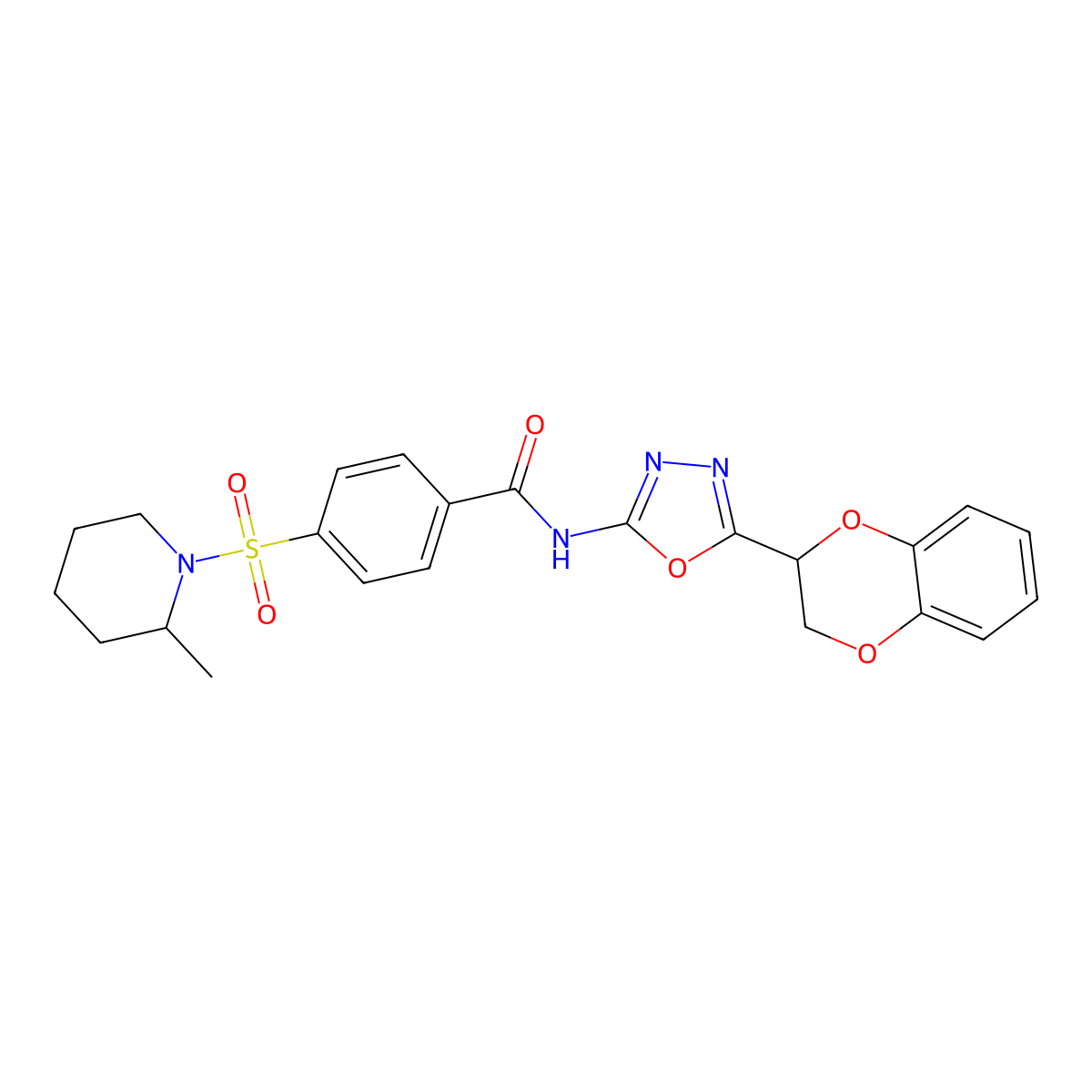 N-(5-(2,3-dihydrobenzo[b][1,4]dioxin-2-yl)-1,3,4-oxadiazol-2-yl)-4-((2-methylpiperidin-1-yl)sulfonyl)benzamide molecular structure, CAS 862809-41-4