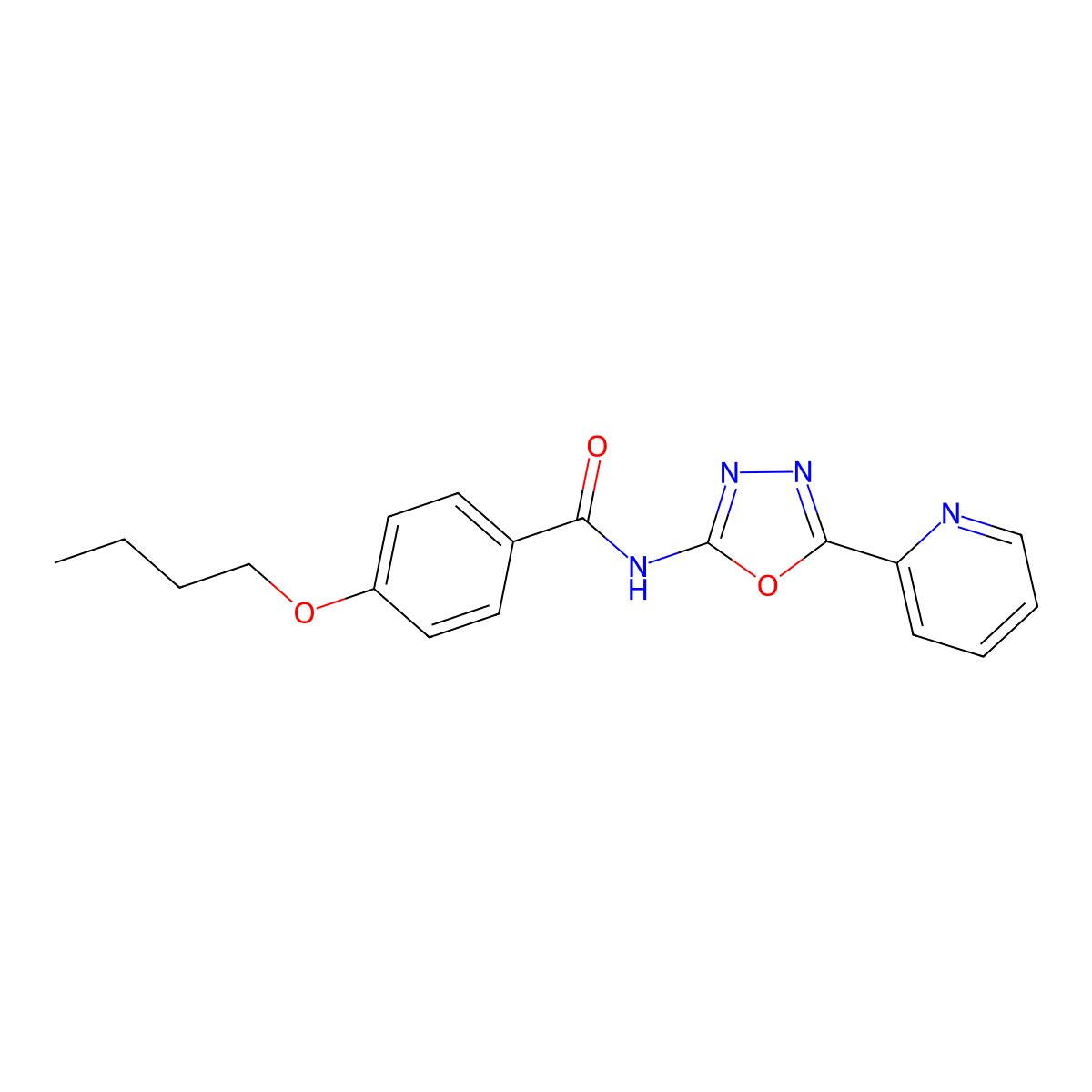 4-butoxy-N-(5-(pyridin-2-yl)-1,3,4-oxadiazol-2-yl)benzamide molecular structure, CAS 862809-59-4