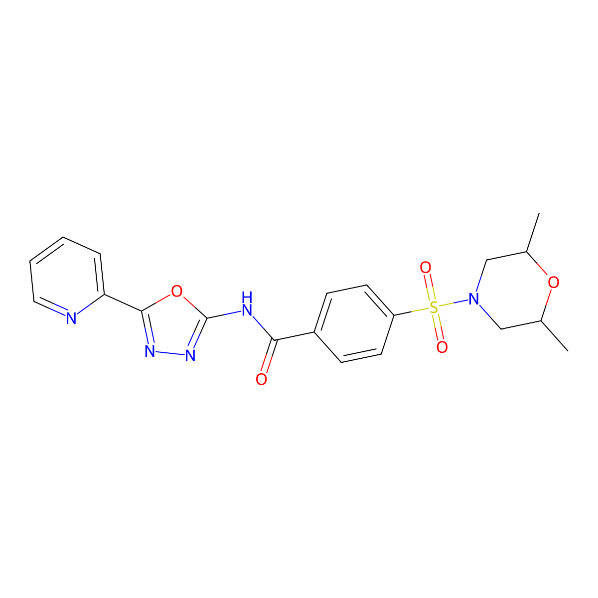 4-((2,6-dimethylmorpholino)sulfonyl)-N-(5-(pyridin-2-yl)-1,3,4-oxadiazol-2-yl)benzamide molecular structure, CAS 862809-63-0