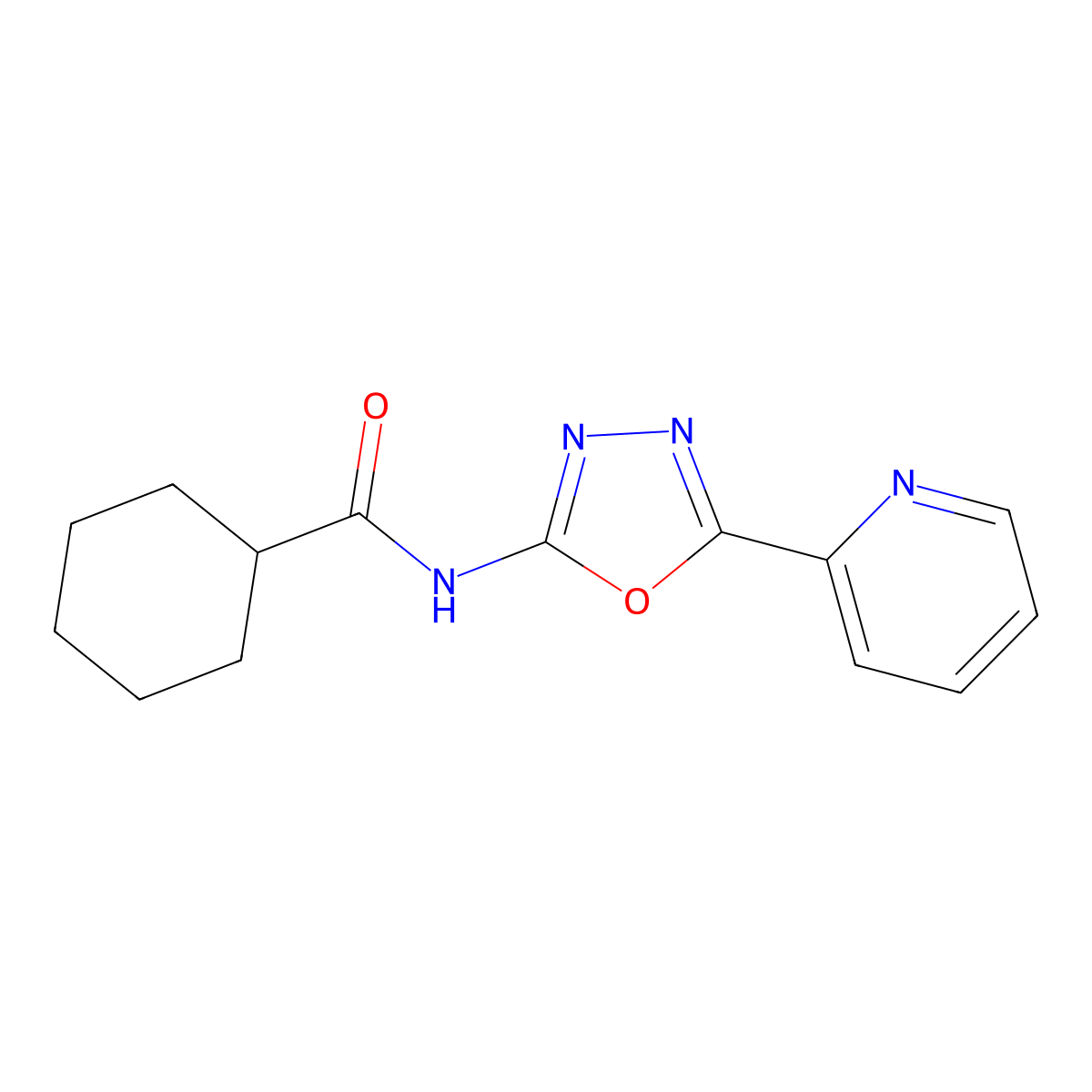 N-(5-(pyridin-2-yl)-1,3,4-oxadiazol-2-yl)cyclohexanecarboxamide molecular structure, CAS 862809-64-1