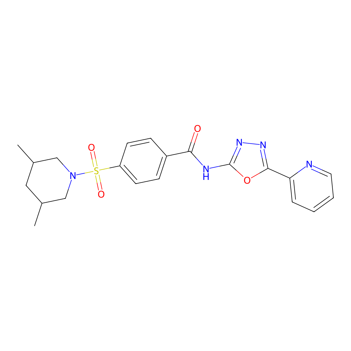 4-(3,5-dimethylpiperidin-1-yl)sulfonyl-N-(5-pyridin-2-yl-1,3,4-oxadiazol-2-yl)benzamide molecular structure, CAS 862809-65-2