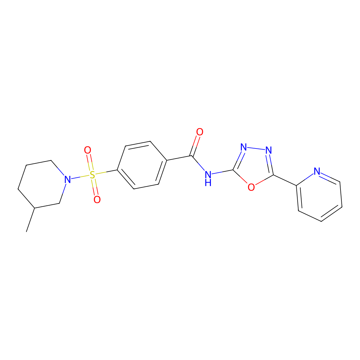 4-((3-methylpiperidin-1-yl)sulfonyl)-N-(5-(pyridin-2-yl)-1,3,4-oxadiazol-2-yl)benzamide molecular structure, CAS 862809-68-5