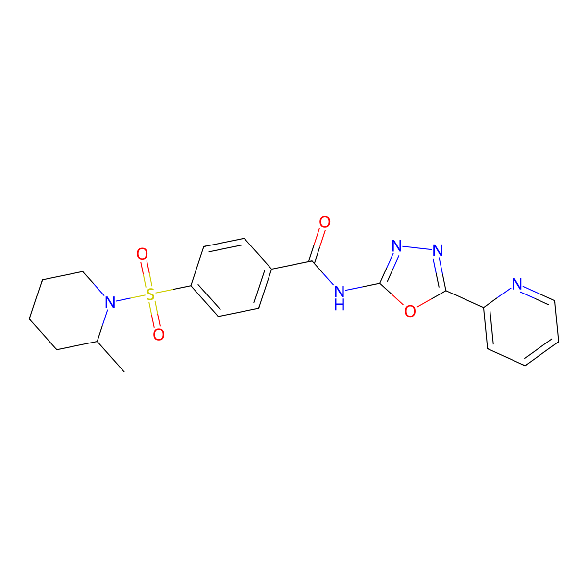 4-((2-methylpiperidin-1-yl)sulfonyl)-N-(5-(pyridin-2-yl)-1,3,4-oxadiazol-2-yl)benzamide molecular structure, CAS 862809-69-6