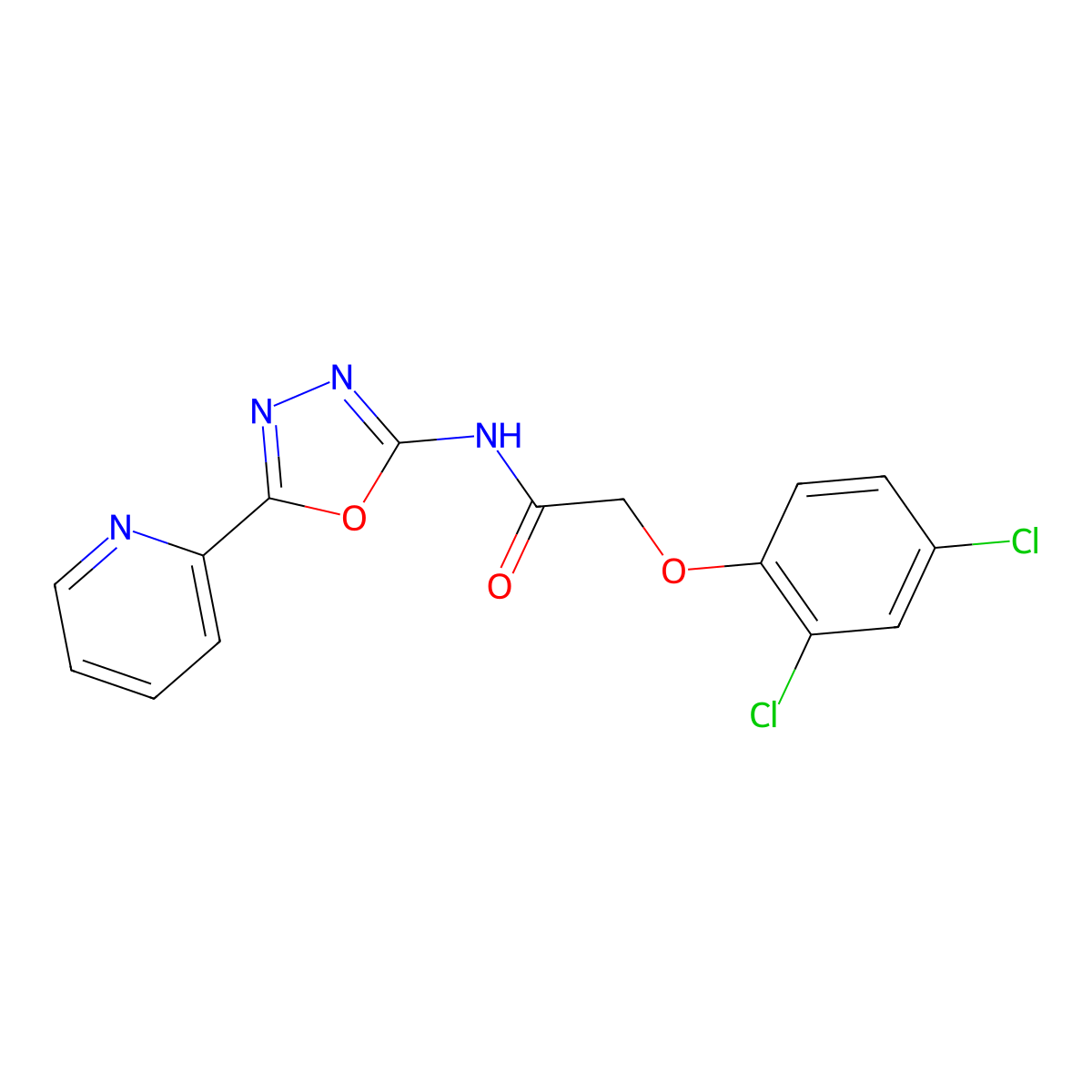 2-(2,4-dichlorophenoxy)-N-(5-(pyridin-2-yl)-1,3,4-oxadiazol-2-yl)acetamide molecular structure, CAS 862809-77-6