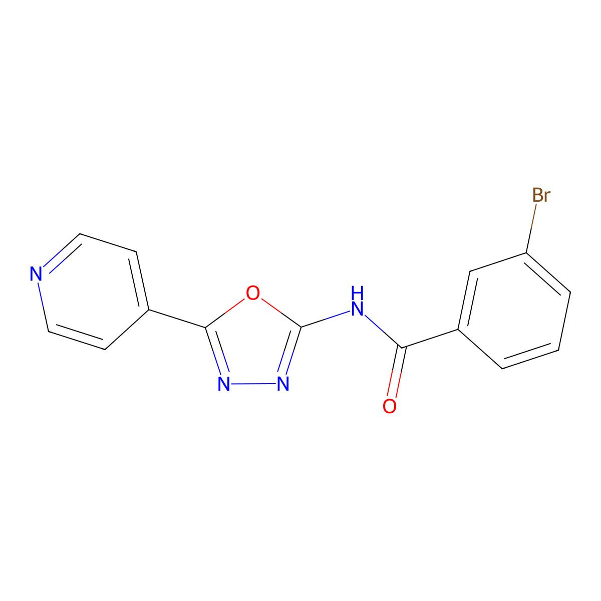 3-bromo-N-(5-pyridin-4-yl-1,3,4-oxadiazol-2-yl)benzamide molecular structure, CAS 862809-93-6