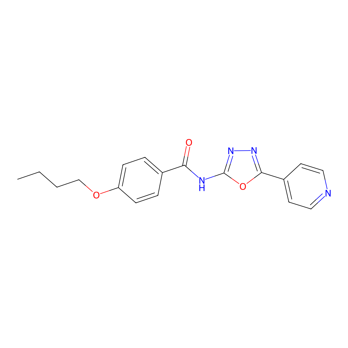 4-butoxy-N-(5-(pyridin-4-yl)-1,3,4-oxadiazol-2-yl)benzamide molecular structure, CAS 862809-97-0