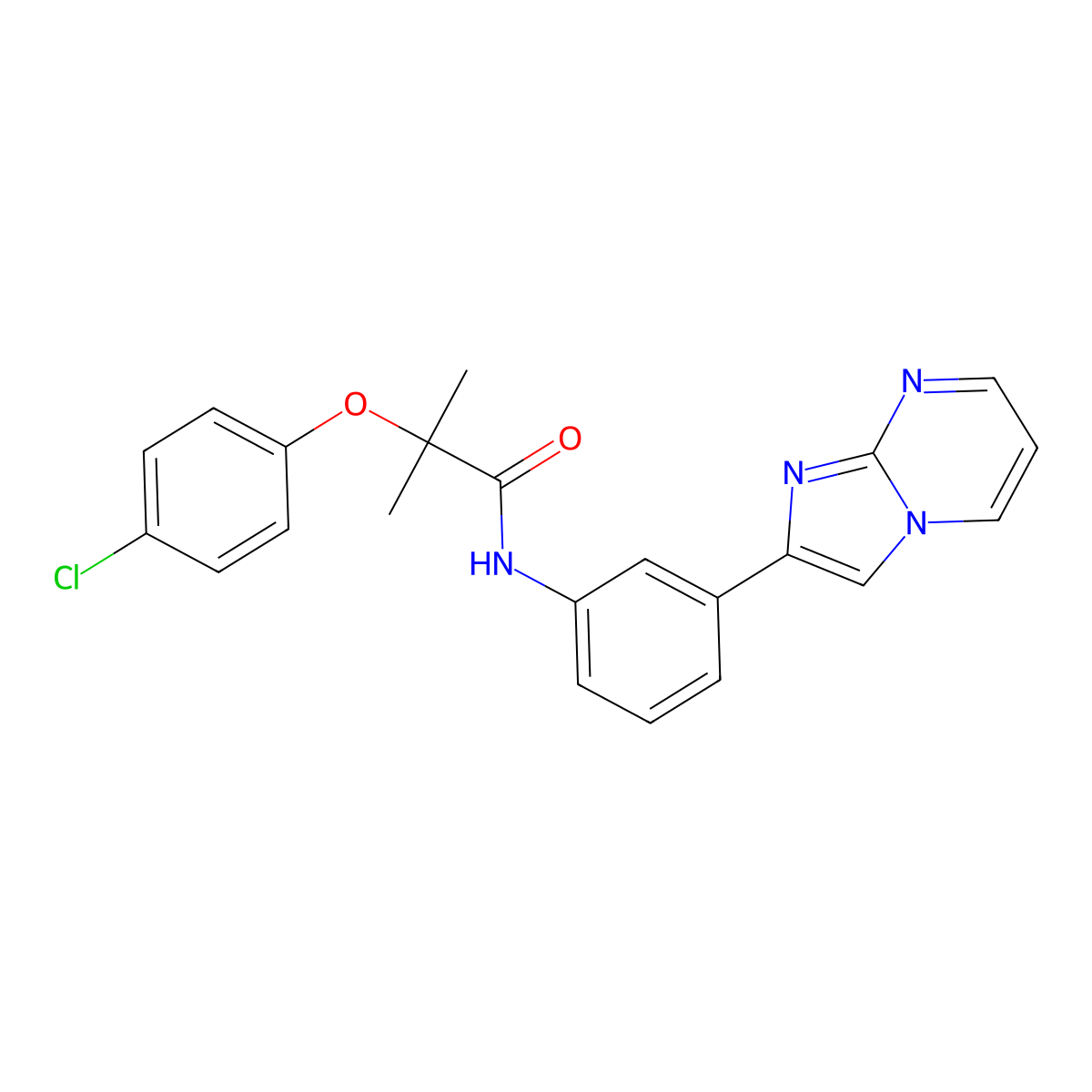 2-(4-chlorophenoxy)-N-(3-{imidazo[1,2-a]pyrimidin-2-yl}phenyl)-2-methylpropanamide molecular structure, CAS 862810-01-3