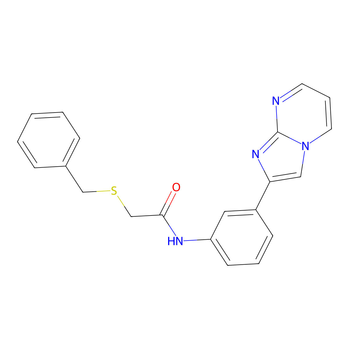 2-(benzylthio)-N-(3-(imidazo[1,2-a]pyrimidin-2-yl)phenyl)acetamide molecular structure, CAS 862810-02-4