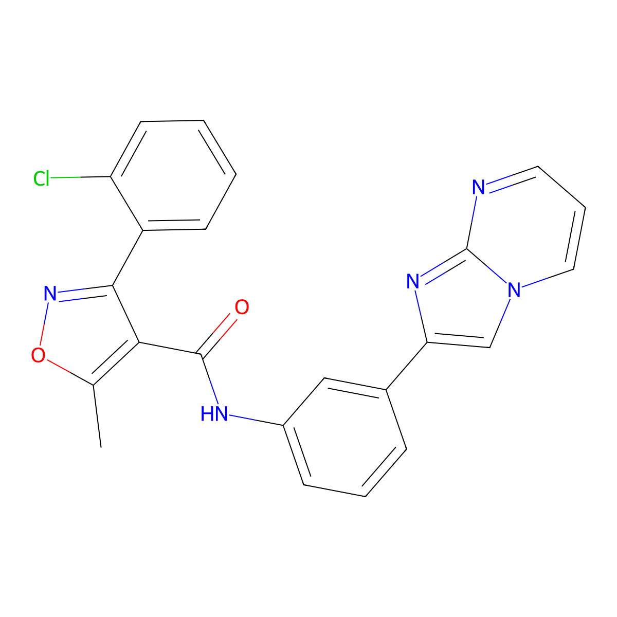 3-(2-chlorophenyl)-N-(3-imidazo[1,2-a]pyrimidin-2-ylphenyl)-5-methylisoxazole-4-carboxamide molecular structure, CAS 862810-10-4