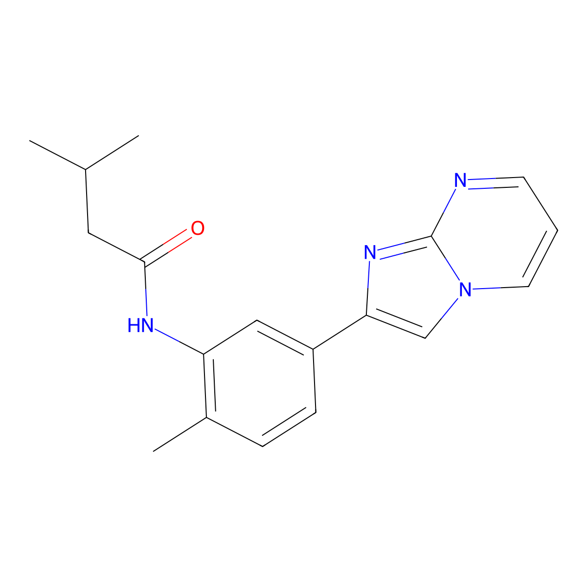 N-(5-(imidazo[1,2-a]pyrimidin-2-yl)-2-methylphenyl)-3-methylbutanamide molecular structure, CAS 862810-14-8