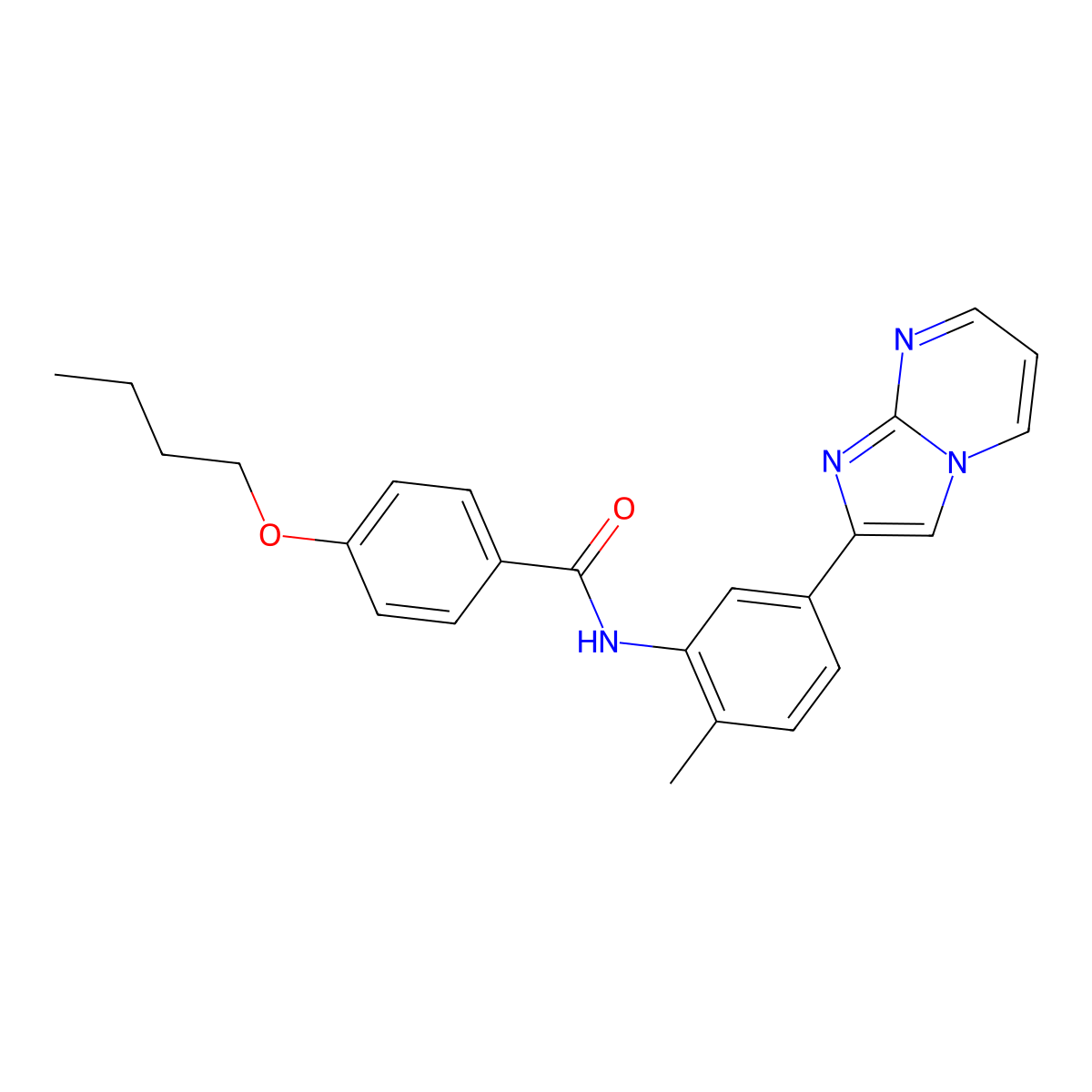 4-butoxy-N-(5-{imidazo[1,2-a]pyrimidin-2-yl}-2-methylphenyl)benzamide molecular structure, CAS 862810-23-9
