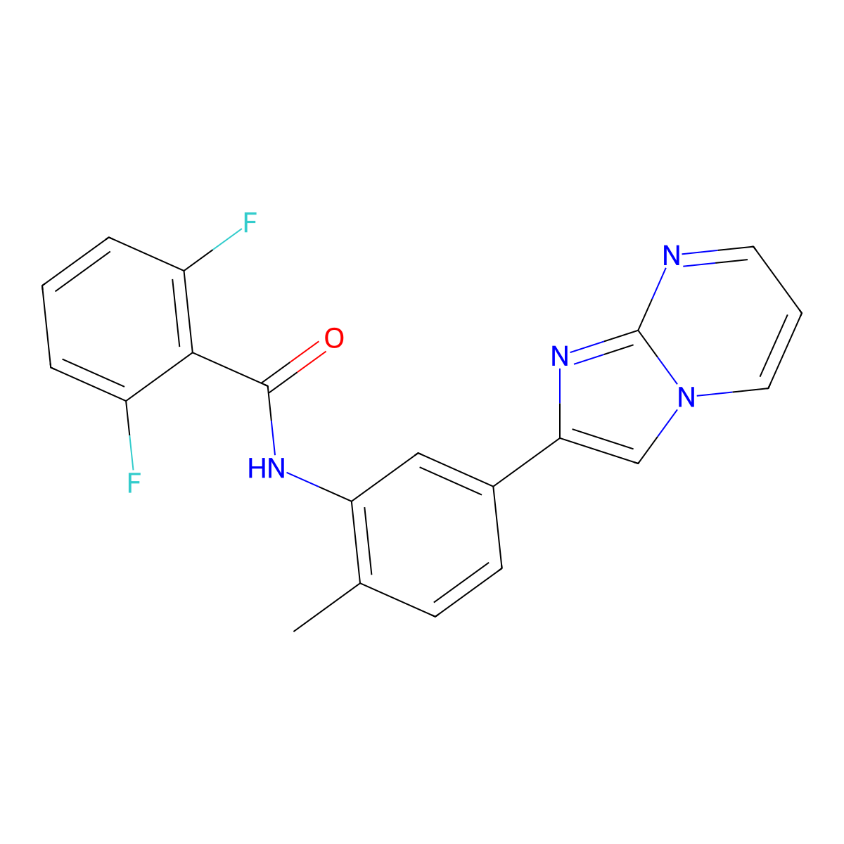 2,6-difluoro-N-(5-imidazo[1,2-a]pyrimidin-2-yl-2-methylphenyl)benzamide molecular structure, CAS 862810-34-2