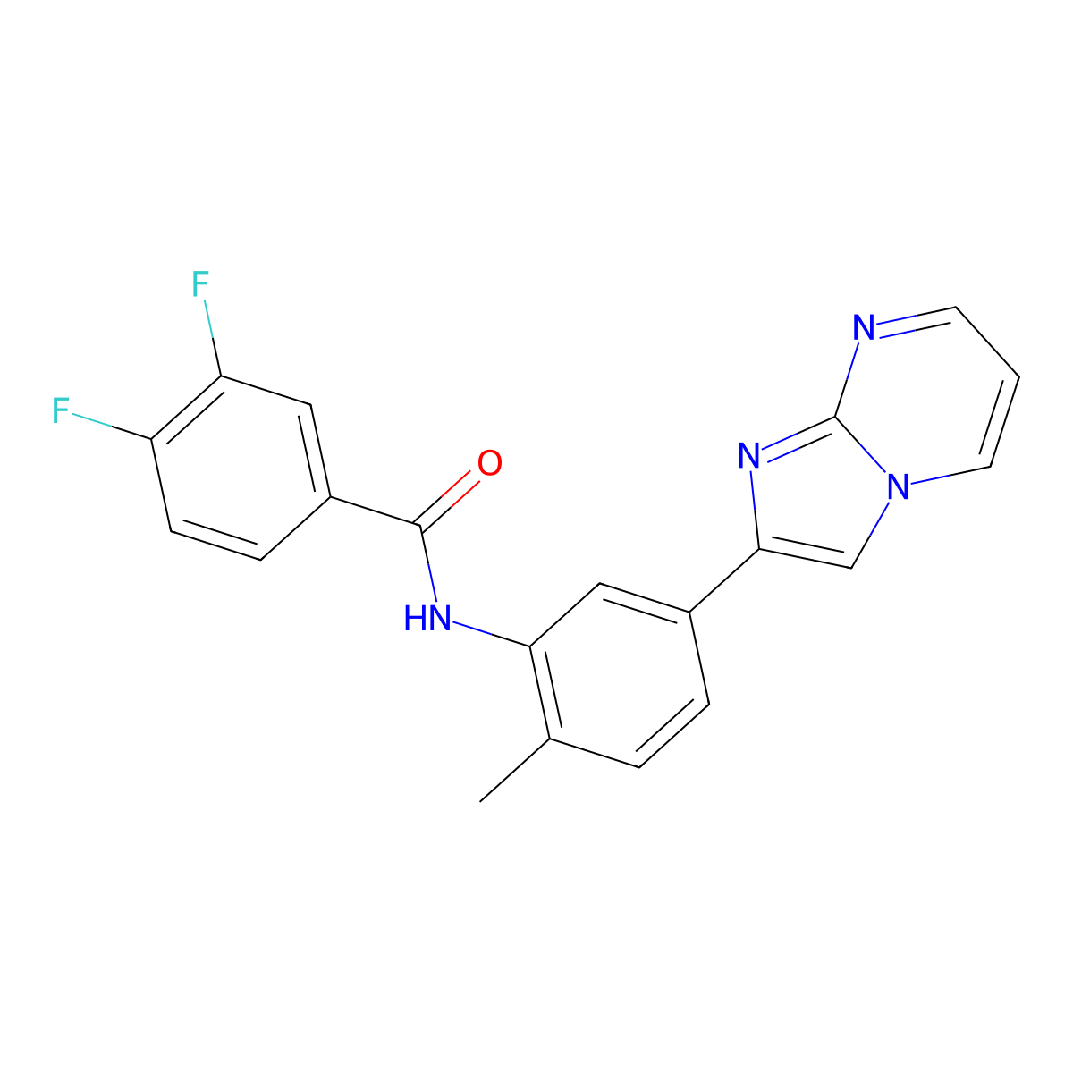 3,4-difluoro-N-(5-{imidazo[1,2-a]pyrimidin-2-yl}-2-methylphenyl)benzamide molecular structure, CAS 862810-35-3