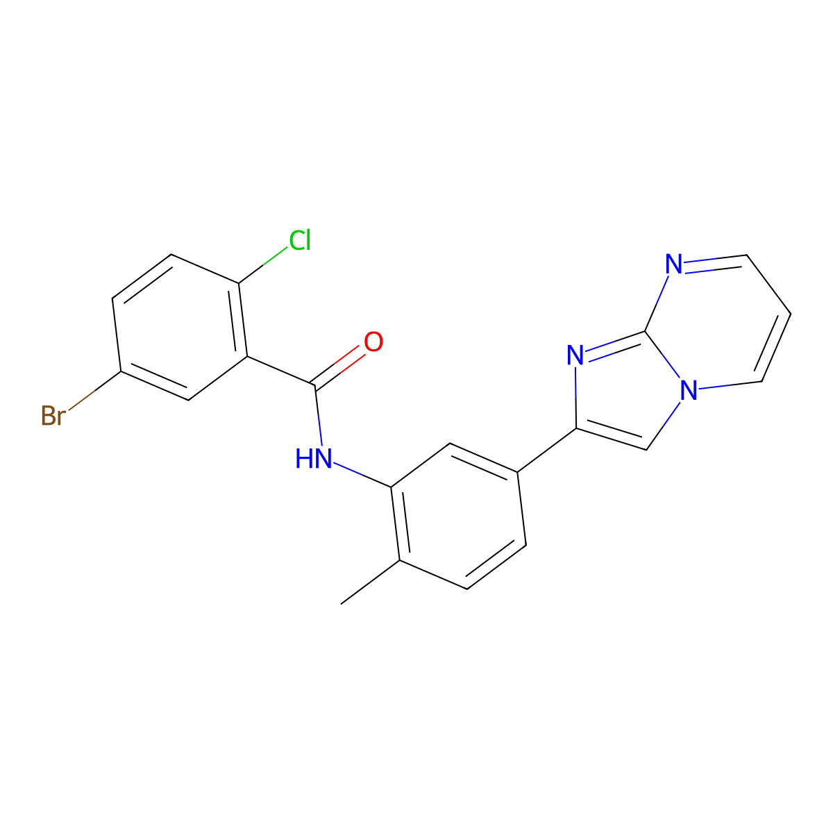 5-bromo-2-chloro-N-(5-{imidazo[1,2-a]pyrimidin-2-yl}-2-methylphenyl)benzamide molecular structure, CAS 862810-36-4