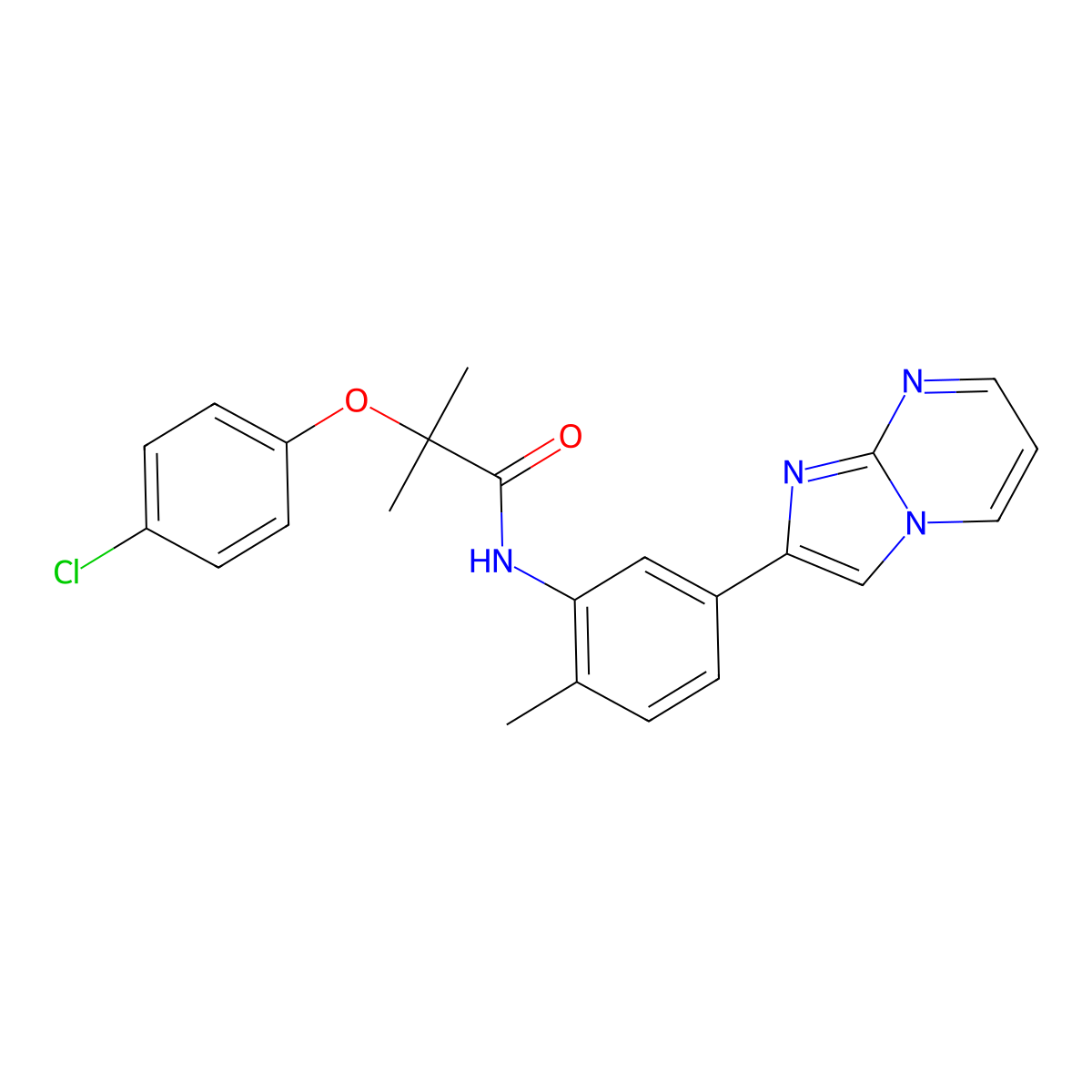 2-(4-chlorophenoxy)-N-(5-imidazo[1,2-a]pyrimidin-2-yl-2-methylphenyl)-2-methylpropanamide molecular structure, CAS 862810-43-3