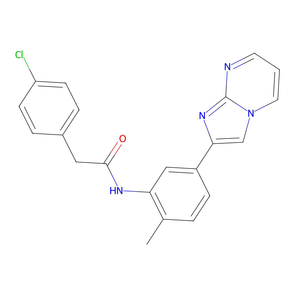 2-(4-chlorophenyl)-N-(5-(imidazo[1,2-a]pyrimidin-2-yl)-2-methylphenyl)acetamide molecular structure, CAS 862810-48-8