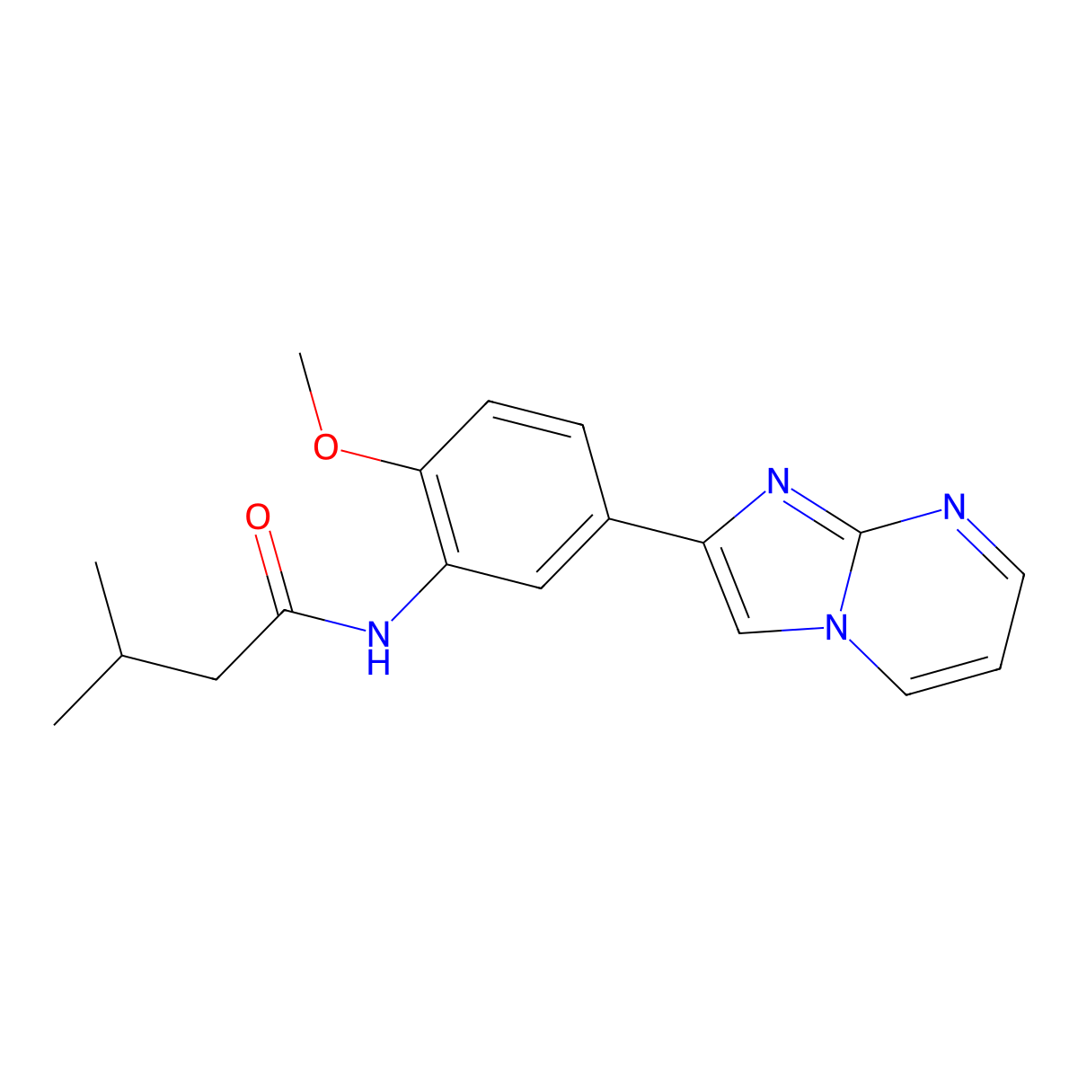 N-(5-imidazo[1,2-a]pyrimidin-2-yl-2-methoxyphenyl)-3-methylbutanamide molecular structure, CAS 862810-59-1