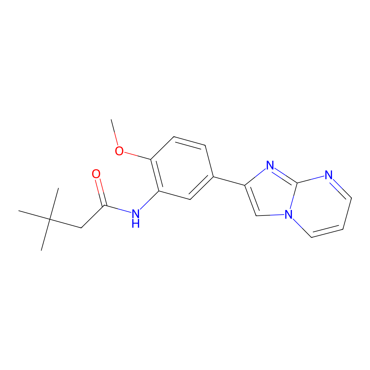 N-(5-imidazo[1,2-a]pyrimidin-2-yl-2-methoxyphenyl)-3,3-dimethylbutanamide molecular structure, CAS 862810-60-4