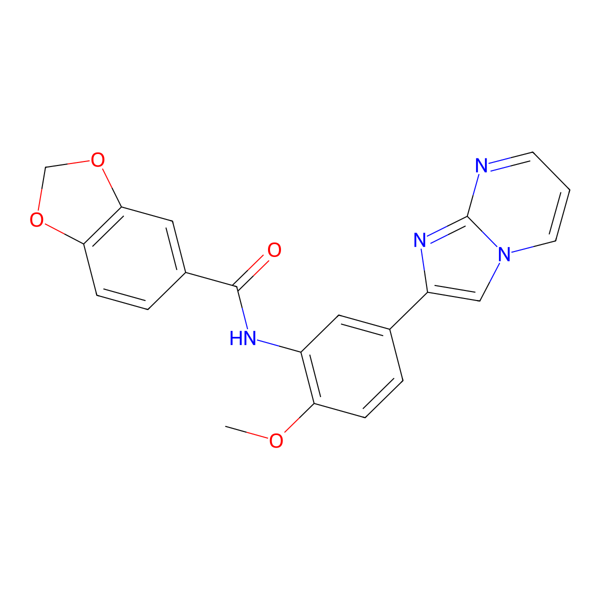 N-(5-imidazo[1,2-a]pyrimidin-2-yl-2-methoxyphenyl)-1,3-benzodioxole-5-carboxamide molecular structure, CAS 862810-77-3