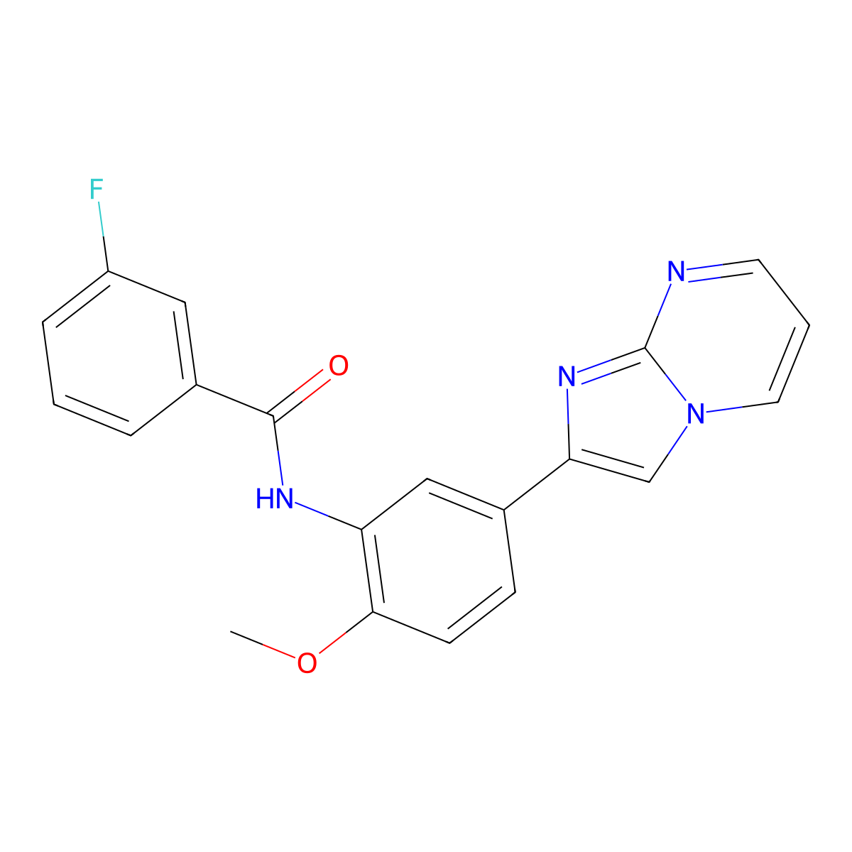 3-fluoro-N-(5-{imidazo[1,2-a]pyrimidin-2-yl}-2-methoxyphenyl)benzamide molecular structure, CAS 862810-82-0