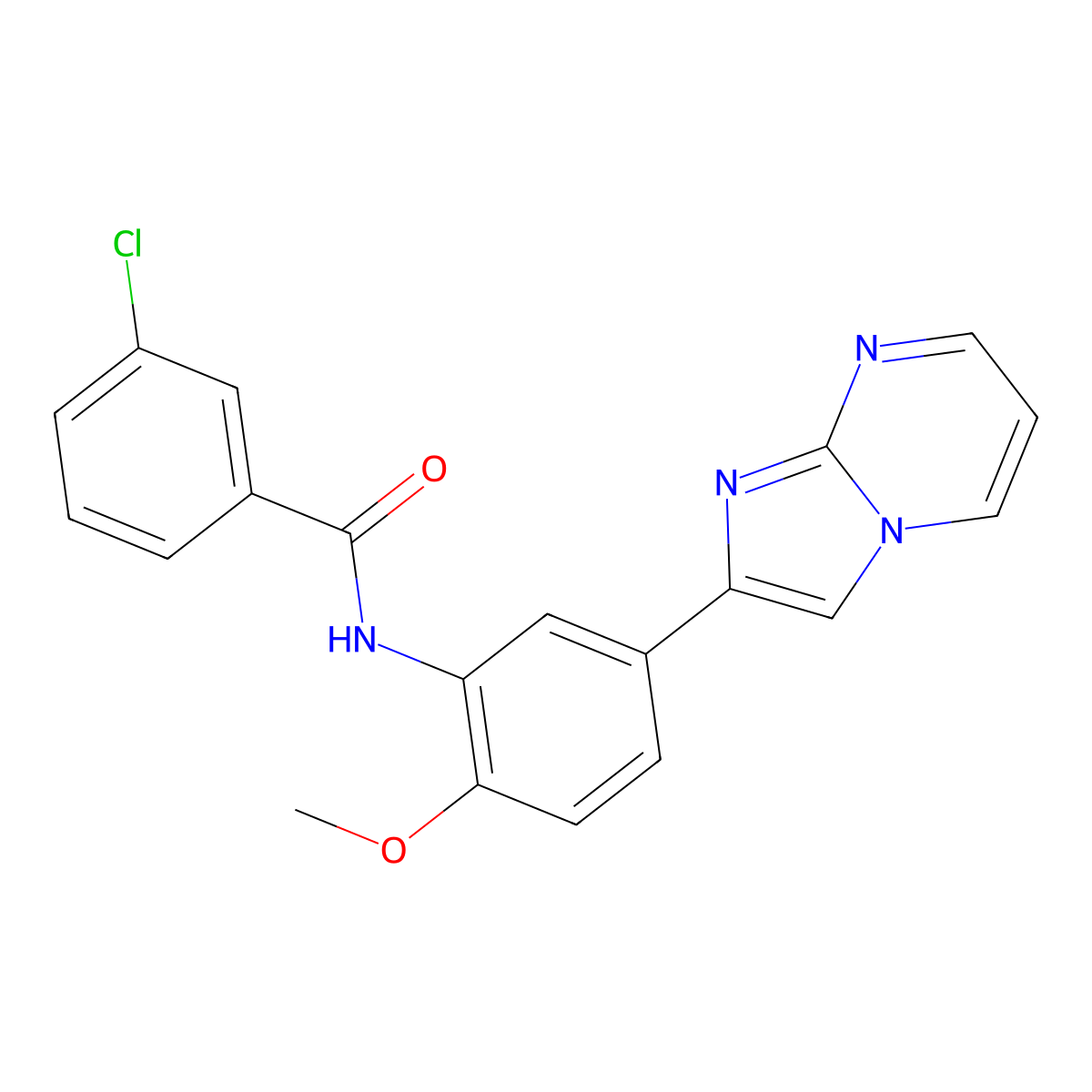 3-chloro-N-(5-{imidazo[1,2-a]pyrimidin-2-yl}-2-methoxyphenyl)benzamide molecular structure, CAS 862810-84-2