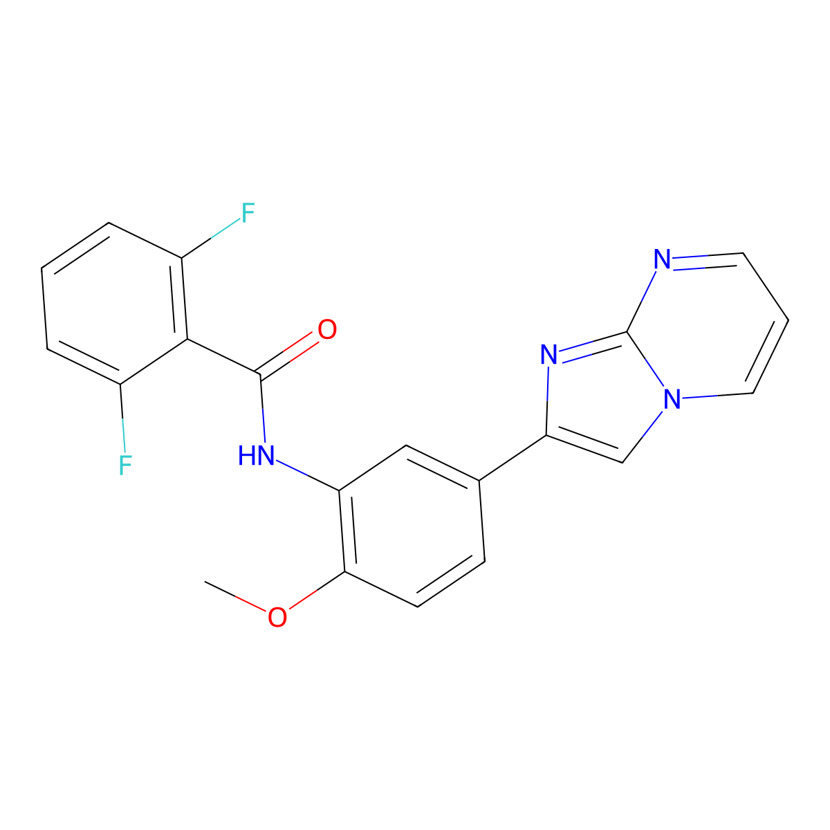 2,6-difluoro-N-(5-imidazo[1,2-a]pyrimidin-2-yl-2-methoxyphenyl)benzamide molecular structure, CAS 862810-87-5