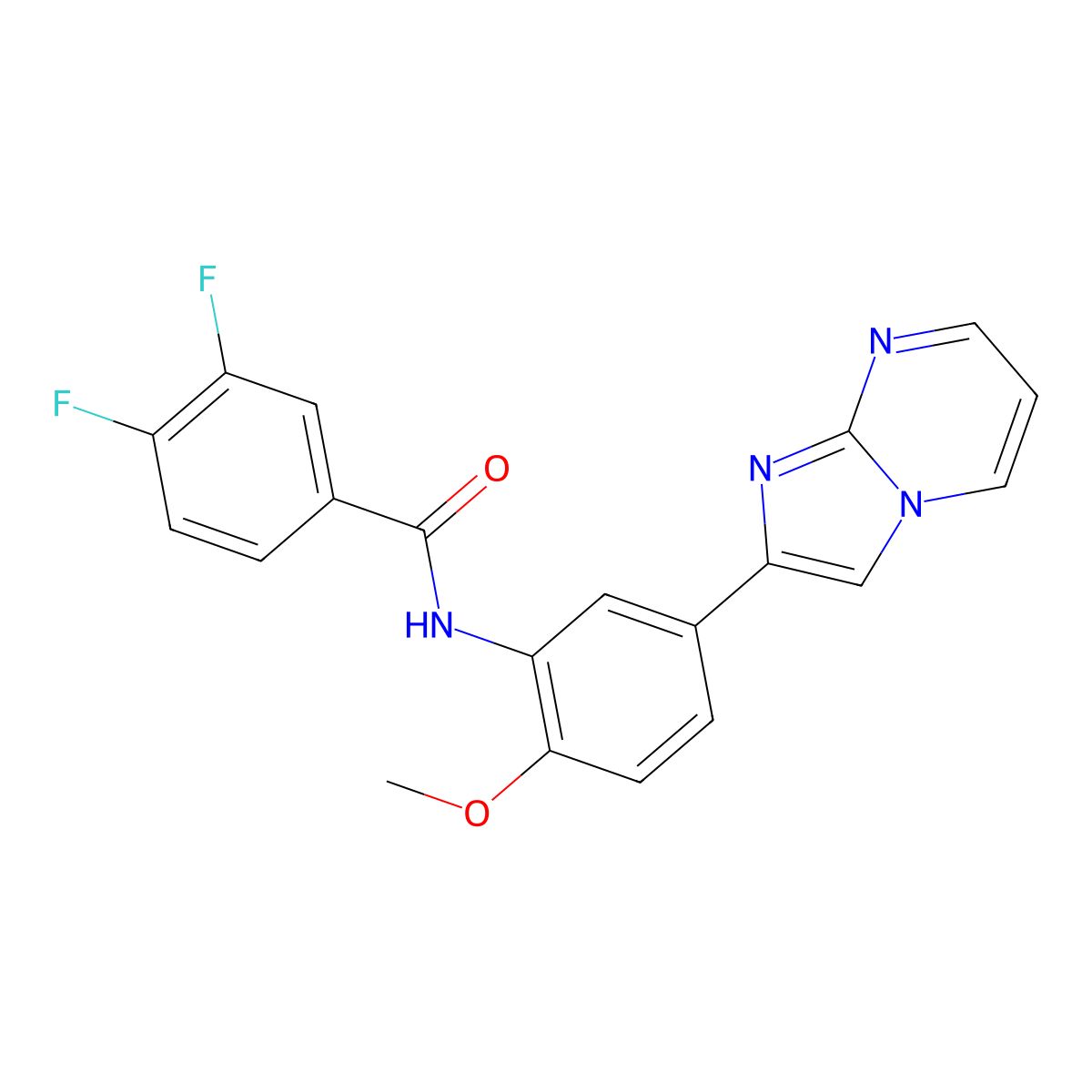 3,4-difluoro-N-(5-{imidazo[1,2-a]pyrimidin-2-yl}-2-methoxyphenyl)benzamide molecular structure, CAS 862810-88-6