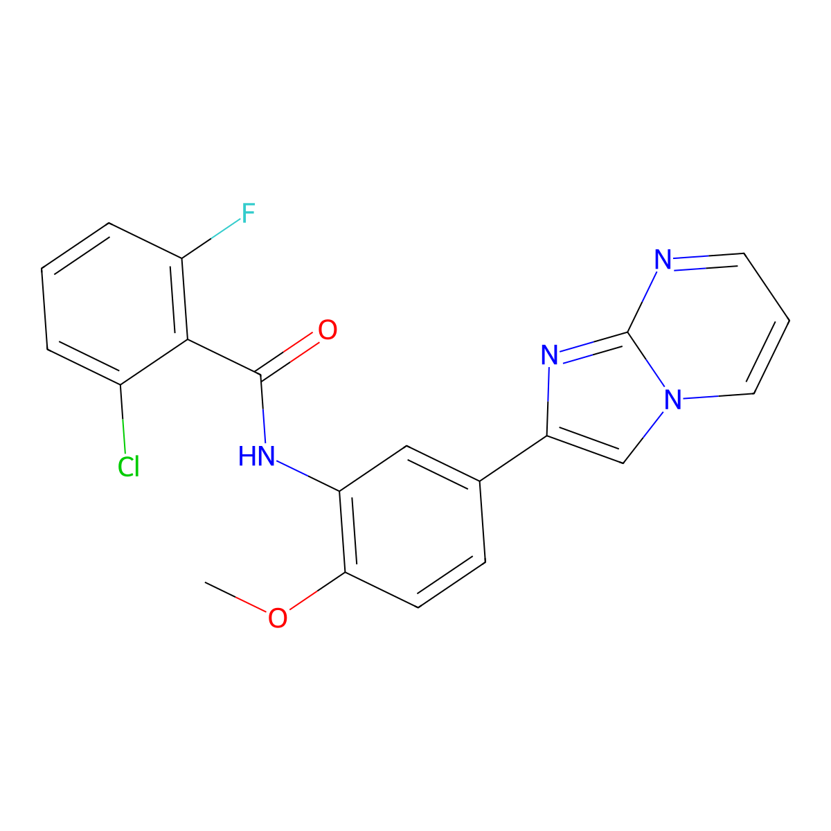 2-chloro-6-fluoro-N-(5-imidazo[1,2-a]pyrimidin-2-yl-2-methoxyphenyl)benzamide molecular structure, CAS 862810-89-7
