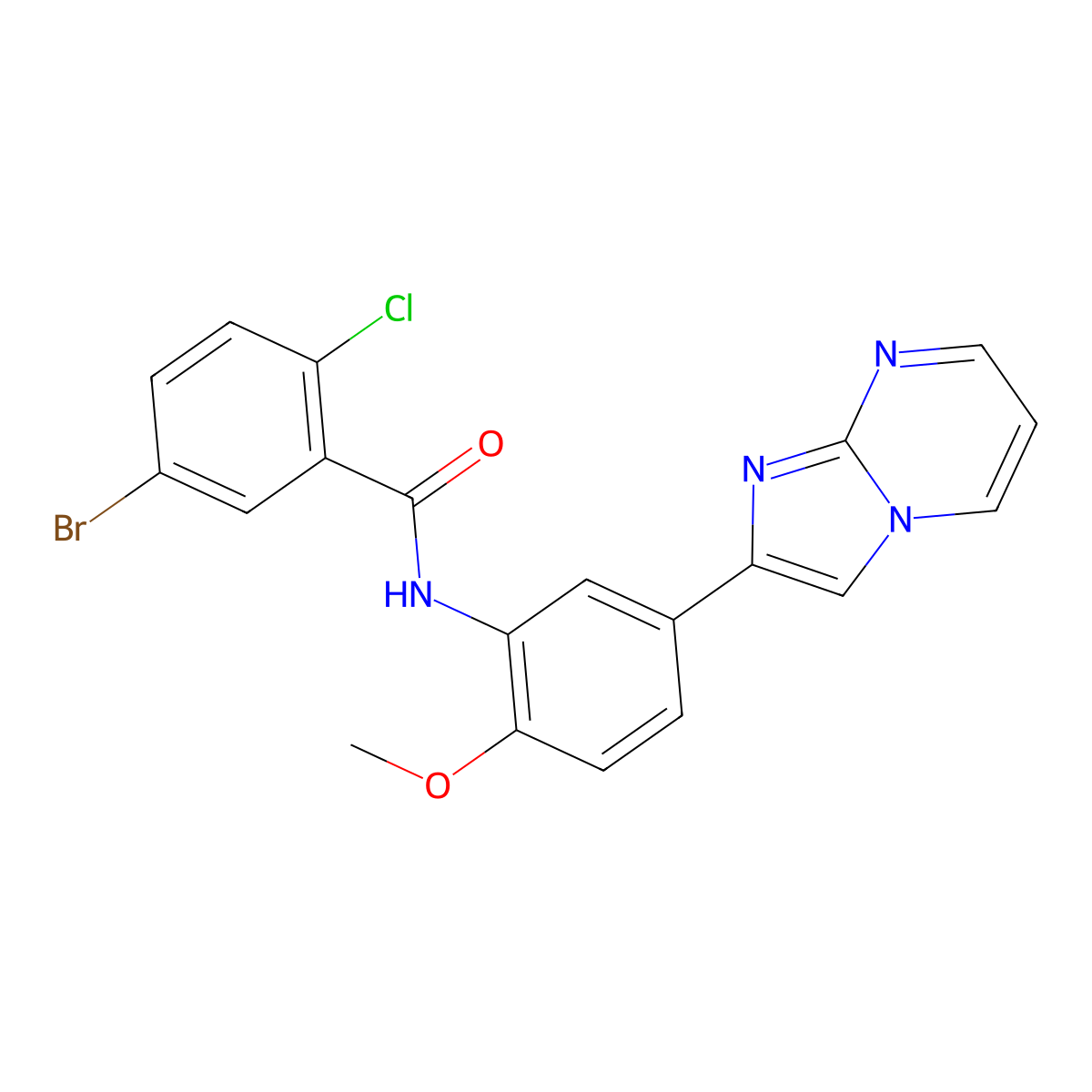 5-bromo-2-chloro-N-(5-{imidazo[1,2-a]pyrimidin-2-yl}-2-methoxyphenyl)benzamide molecular structure, CAS 862810-90-0