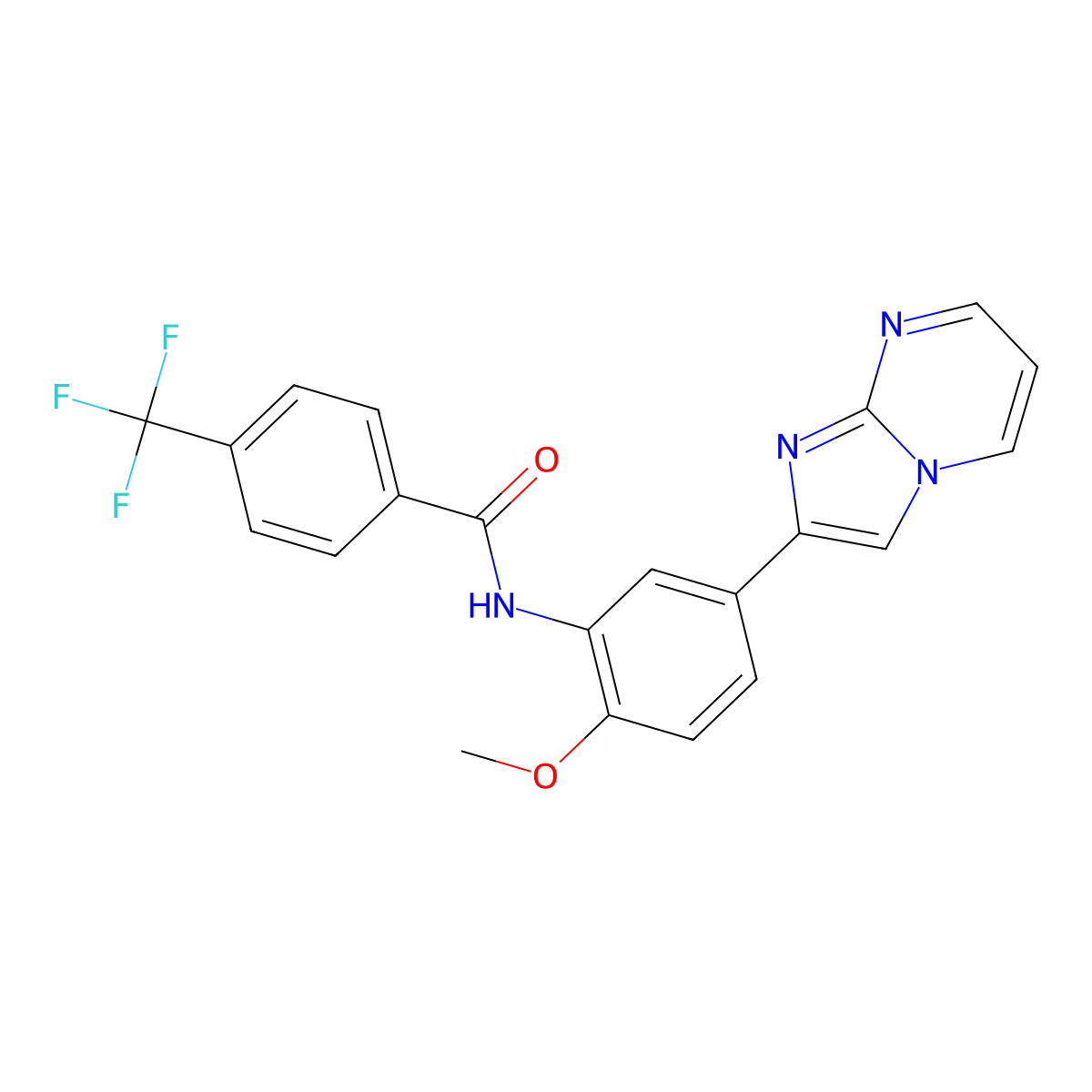 N-(5-imidazo[1,2-a]pyrimidin-2-yl-2-methoxyphenyl)-4-(trifluoromethyl)benzamide molecular structure, CAS 862810-92-2