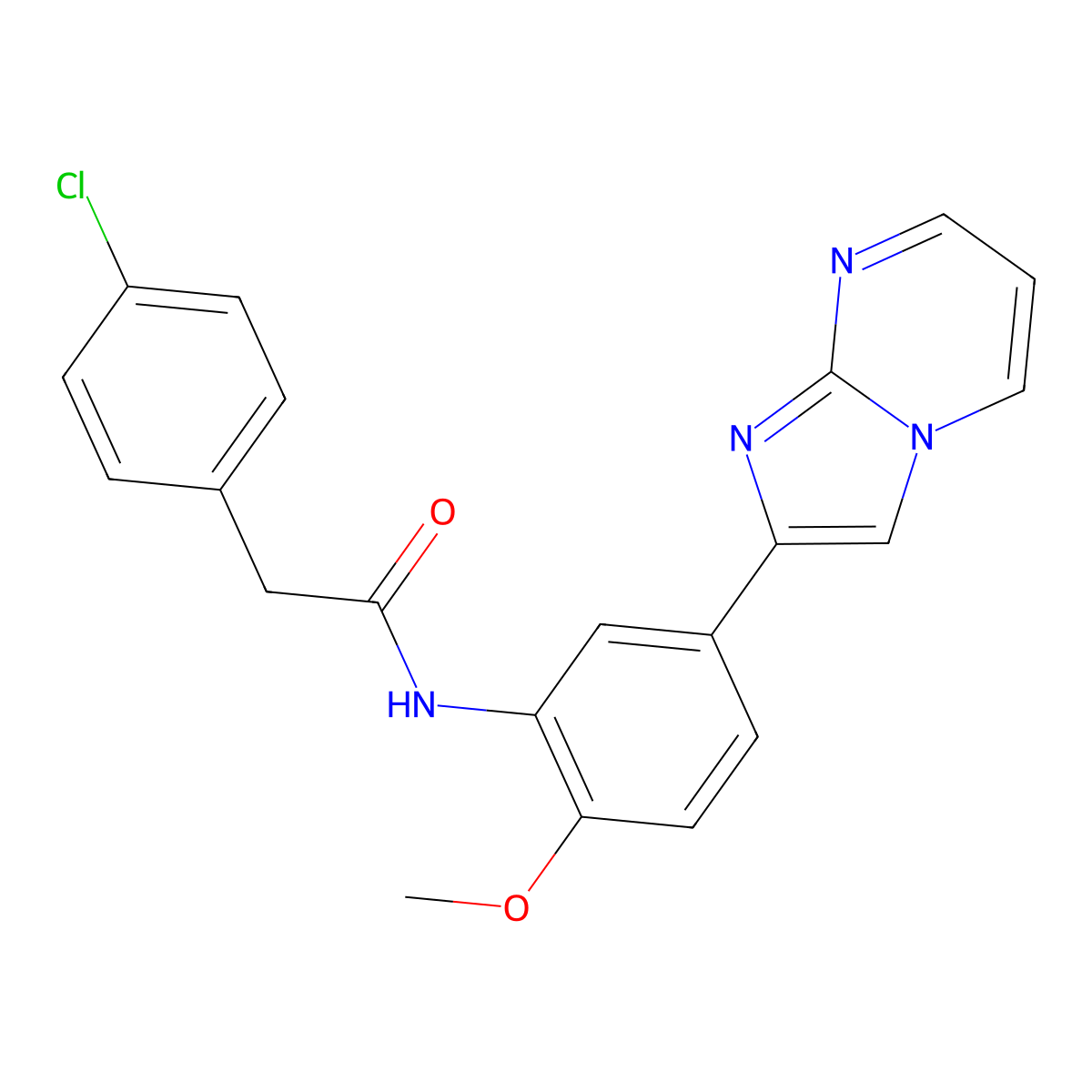 2-(4-chlorophenyl)-N-(5-imidazo[1,2-a]pyrimidin-2-yl-2-methoxyphenyl)acetamide molecular structure, CAS 862811-01-6