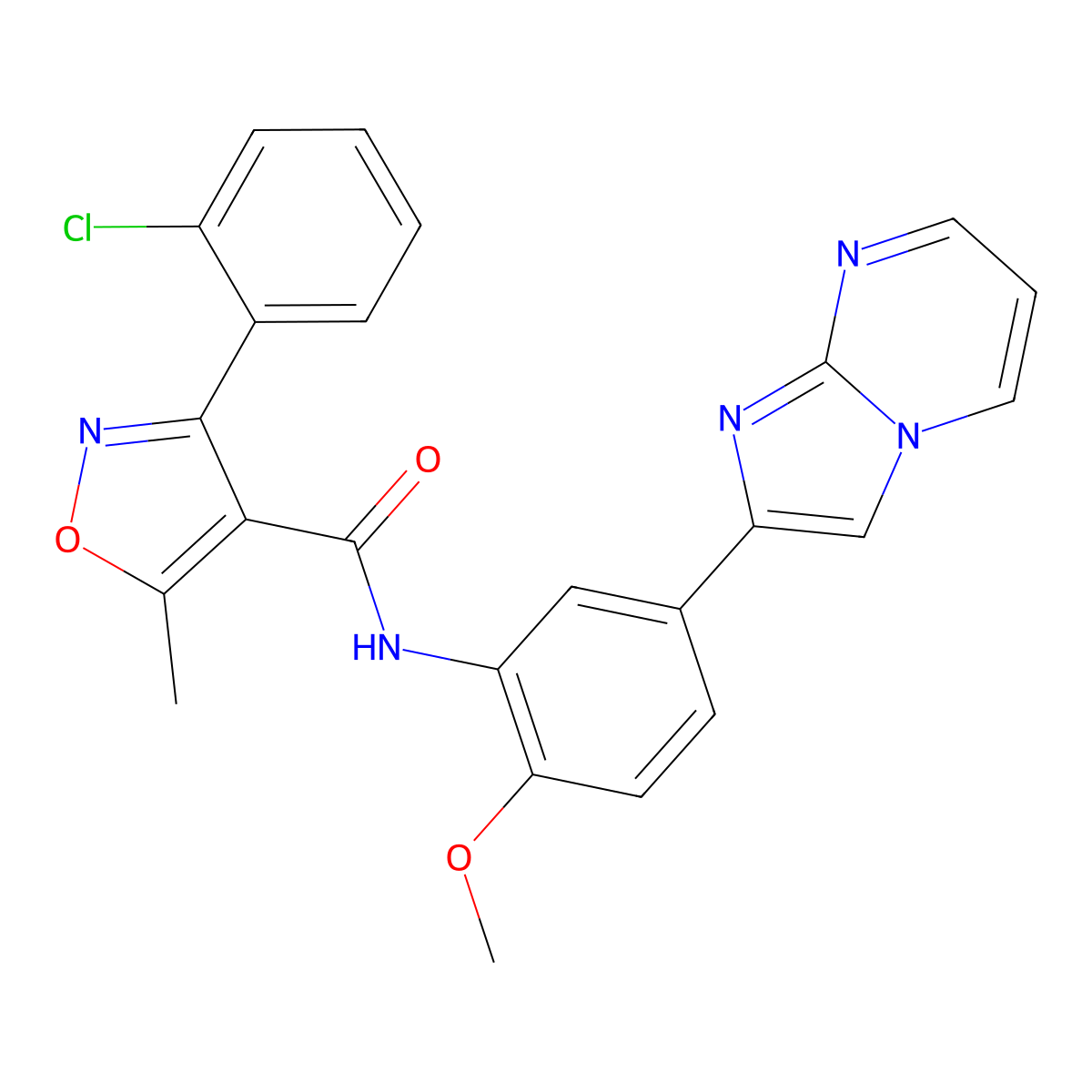 3-(2-chlorophenyl)-N-(5-(imidazo[1,2-a]pyrimidin-2-yl)-2-methoxyphenyl)-5-methylisoxazole-4-carboxamide molecular structure, CAS 862811-06-1