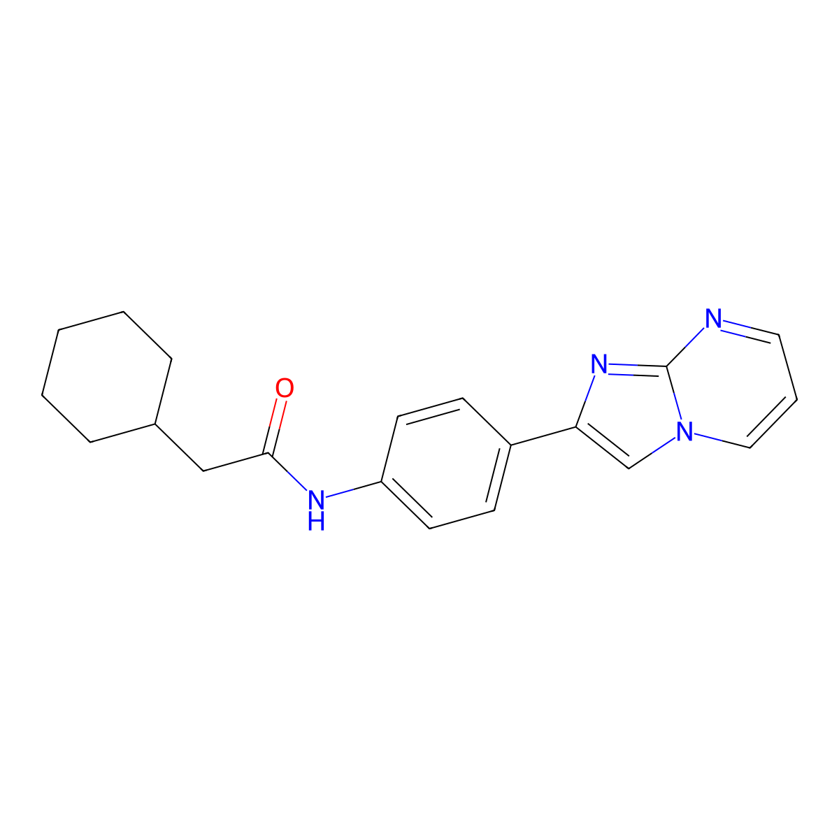 2-cyclohexyl-N-(4-(imidazo[1,2-a]pyrimidin-2-yl)phenyl)acetamide molecular structure, CAS 862811-13-0