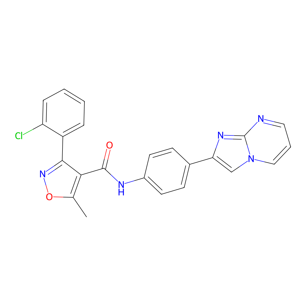 3-(2-chlorophenyl)-N-(4-imidazo[1,2-a]pyrimidin-2-ylphenyl)-5-methylisoxazole-4-carboxamide molecular structure, CAS 862811-50-5
