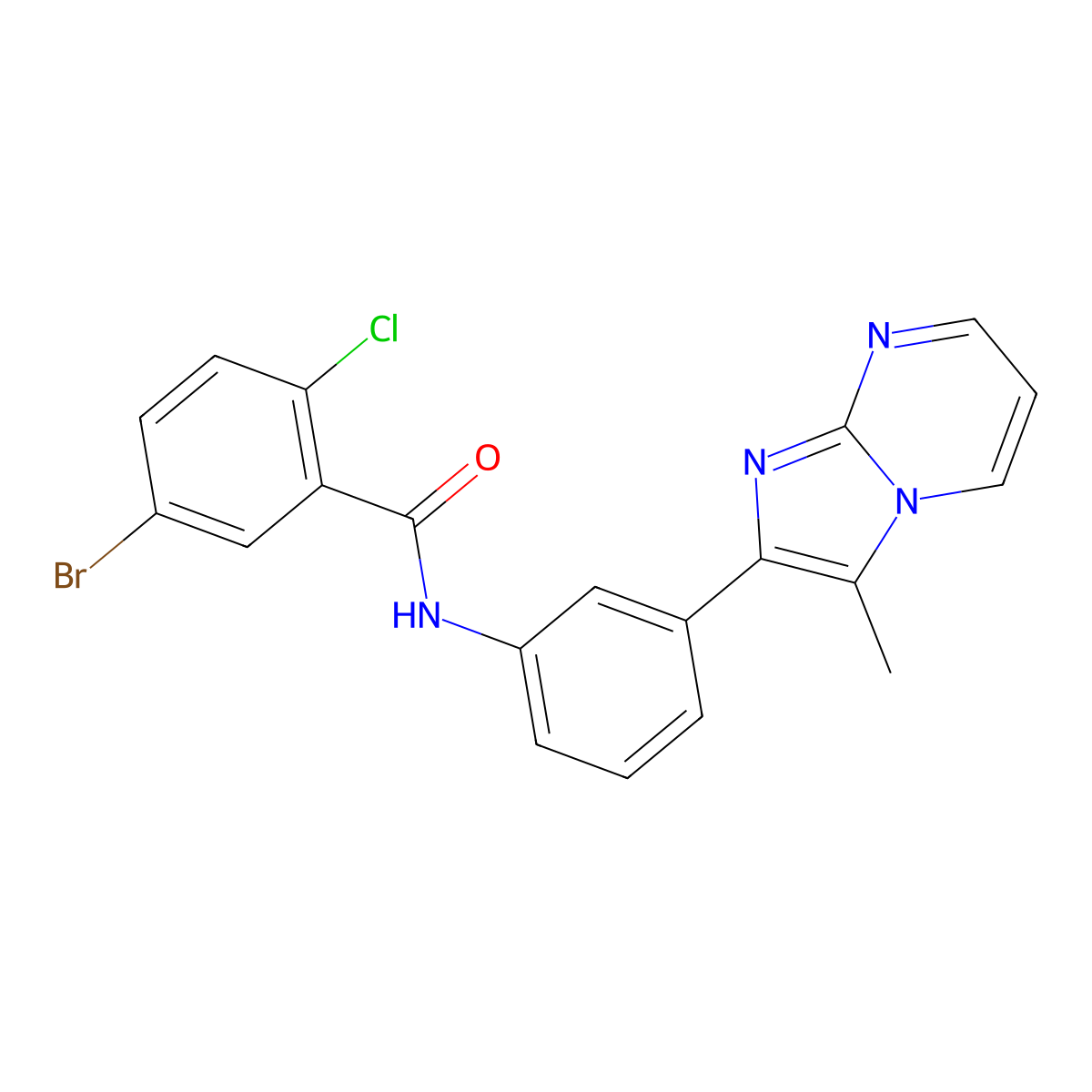 5-bromo-2-chloro-N-(3-{3-methylimidazo[1,2-a]pyrimidin-2-yl}phenyl)benzamide molecular structure, CAS 862811-77-6