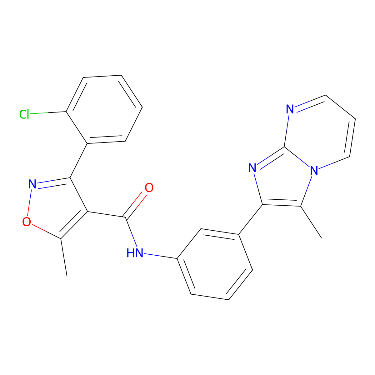 3-(2-chlorophenyl)-5-methyl-N-[3-(3-methyl-2-imidazo[1,2-a]pyrimidinyl)phenyl]-4-isoxazolecarboxamide molecular structure, CAS 862811-86-7