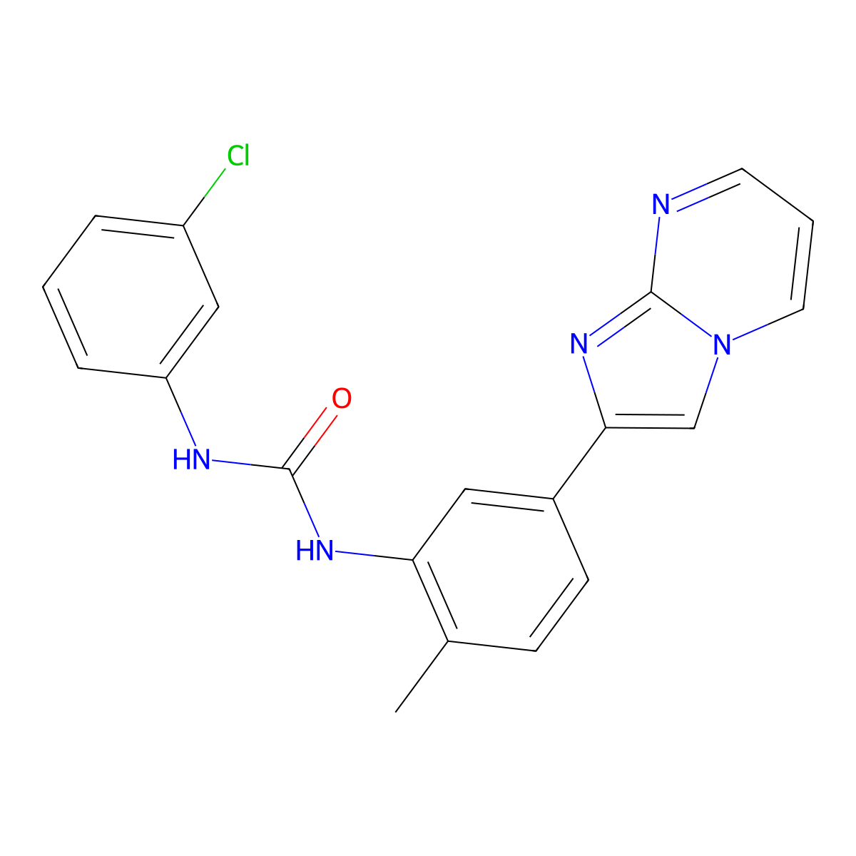 1-(3-Chlorophenyl)-3-(5-(imidazo[1,2-a]pyrimidin-2-yl)-2-methylphenyl)urea molecular structure, CAS 862811-92-5