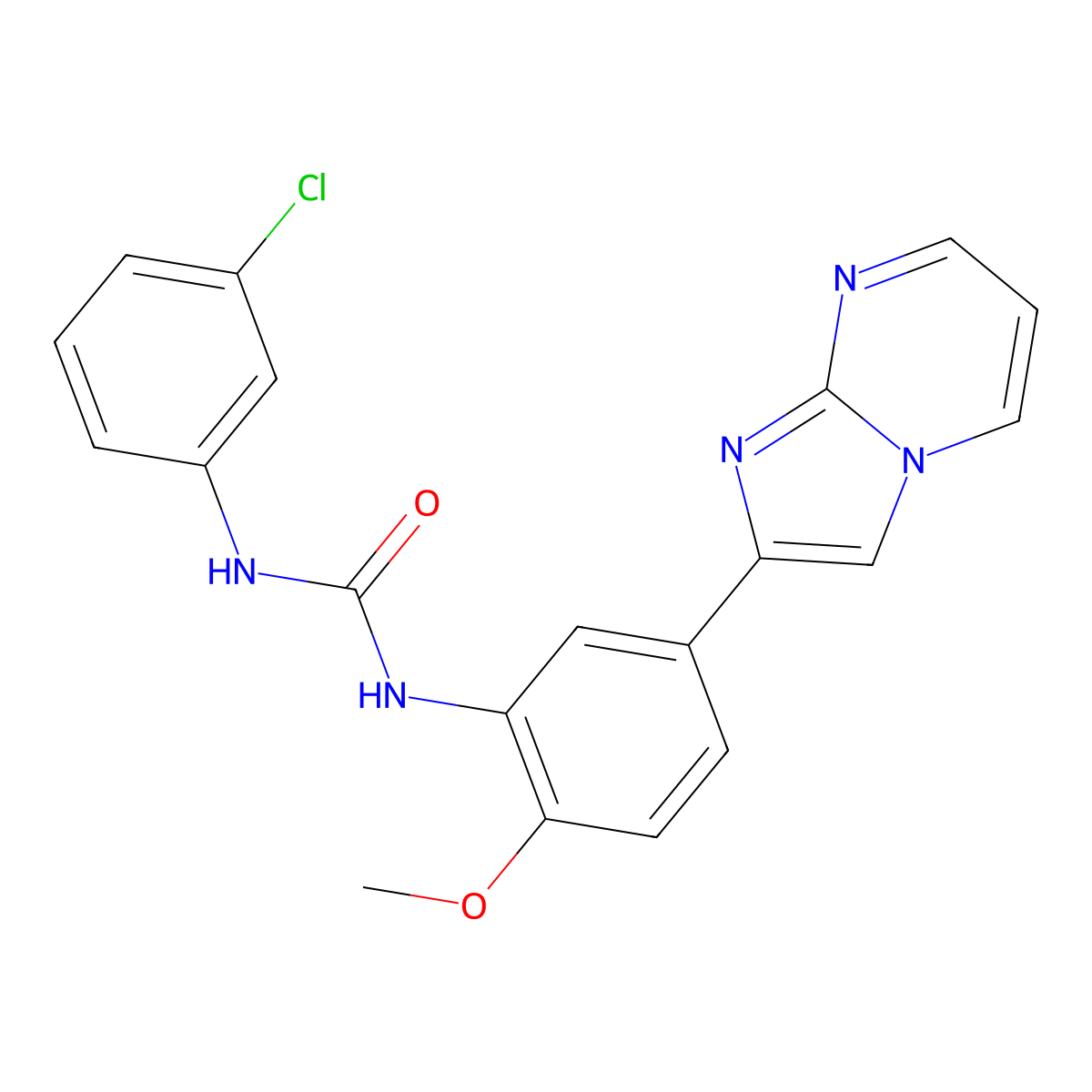 1-(3-Chlorophenyl)-3-(5-{imidazo[1,2-a]pyrimidin-2-yl}-2-methoxyphenyl)urea molecular structure, CAS 862811-95-8