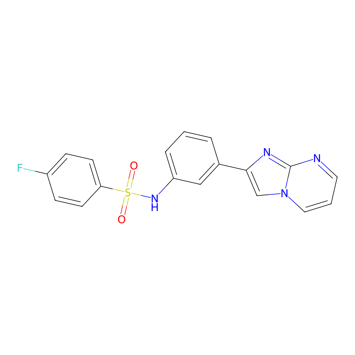 4-fluoro-N-(3-(imidazo[1,2-a]pyrimidin-2-yl)phenyl)benzenesulfonamide molecular structure, CAS 862812-03-1