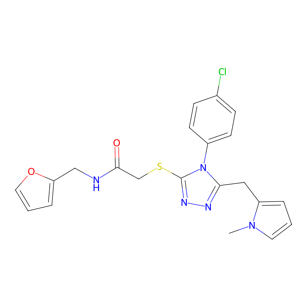 2-[[4-(4-Chlorophenyl)-5-[(1-methyl-1H-pyrrol-2-yl)methyl]-4H-1,2,4-triazol-3-yl]thio]-N-(2-furanylmethyl)acetamide molecular structure, CAS 862812-99-5