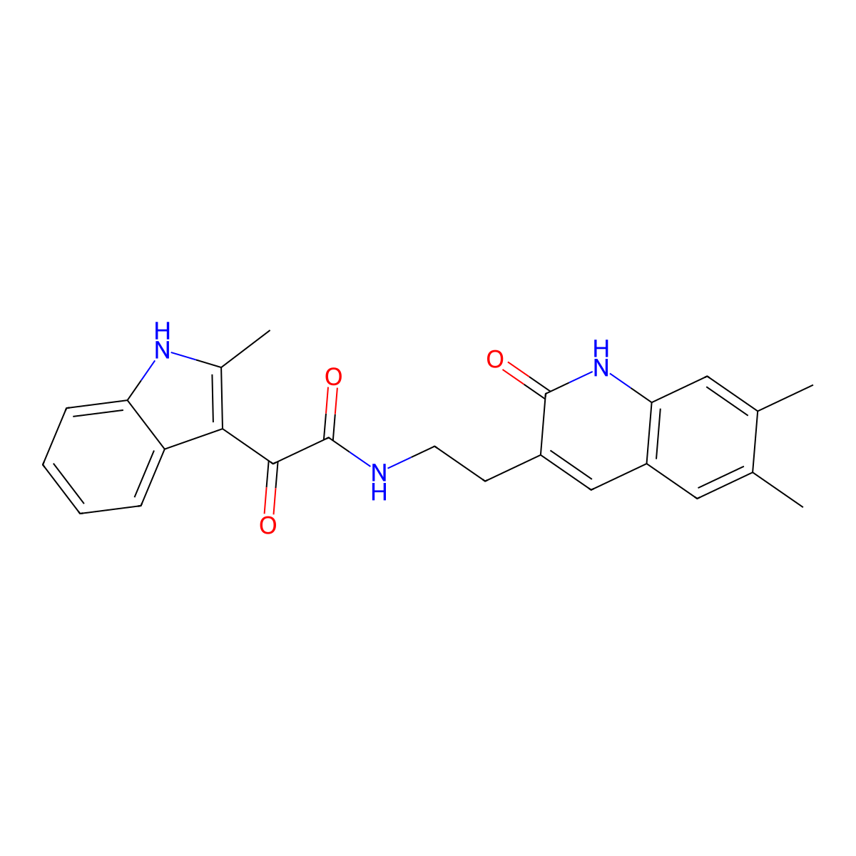 N-[2-(6,7-dimethyl-2-oxo-1H-quinolin-3-yl)ethyl]-2-(2-methyl-1H-indol-3-yl)-2-oxoacetamide molecular structure, CAS 862813-55-6