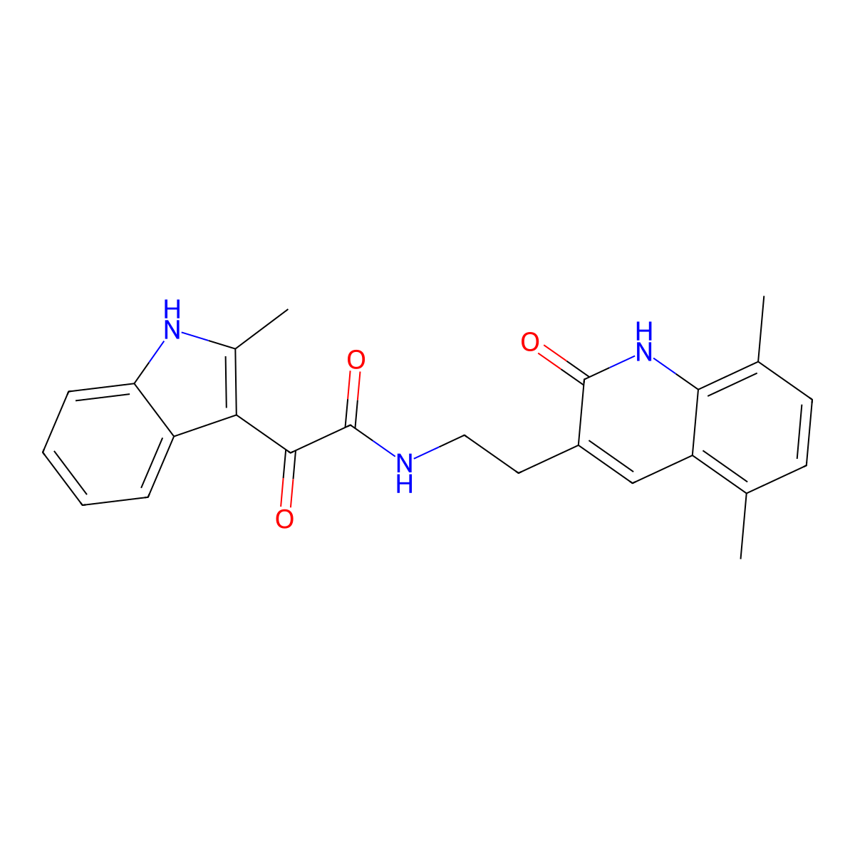N-(2-(5,8-dimethyl-2-oxo-1,2-dihydroquinolin-3-yl)ethyl)-2-(2-methyl-1H-indol-3-yl)-2-oxoacetamide molecular structure, CAS 862813-56-7