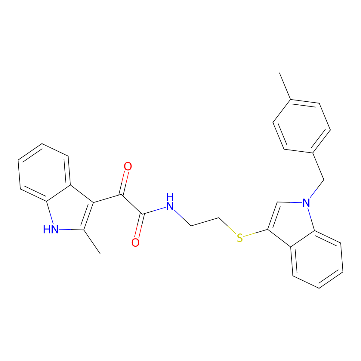 2-(2-methyl-1H-indol-3-yl)-N-(2-((1-(4-methylbenzyl)-1H-indol-3-yl)thio)ethyl)-2-oxoacetamide molecular structure, CAS 862813-59-0