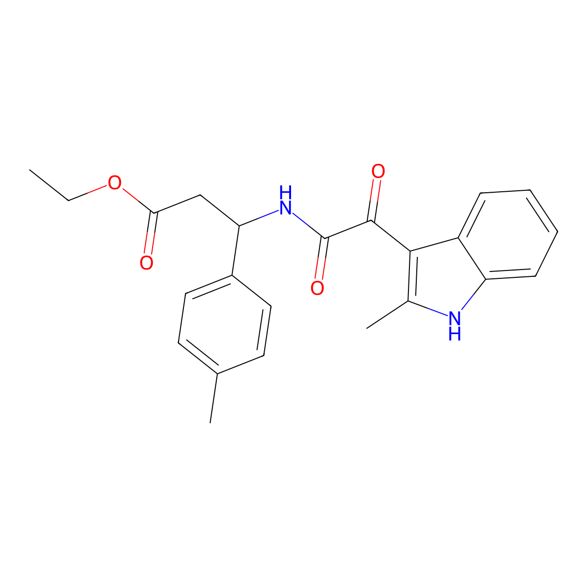 ethyl 3-(2-(2-methyl-1H-indol-3-yl)-2-oxoacetamido)-3-(p-tolyl)propanoate molecular structure, CAS 862813-62-5