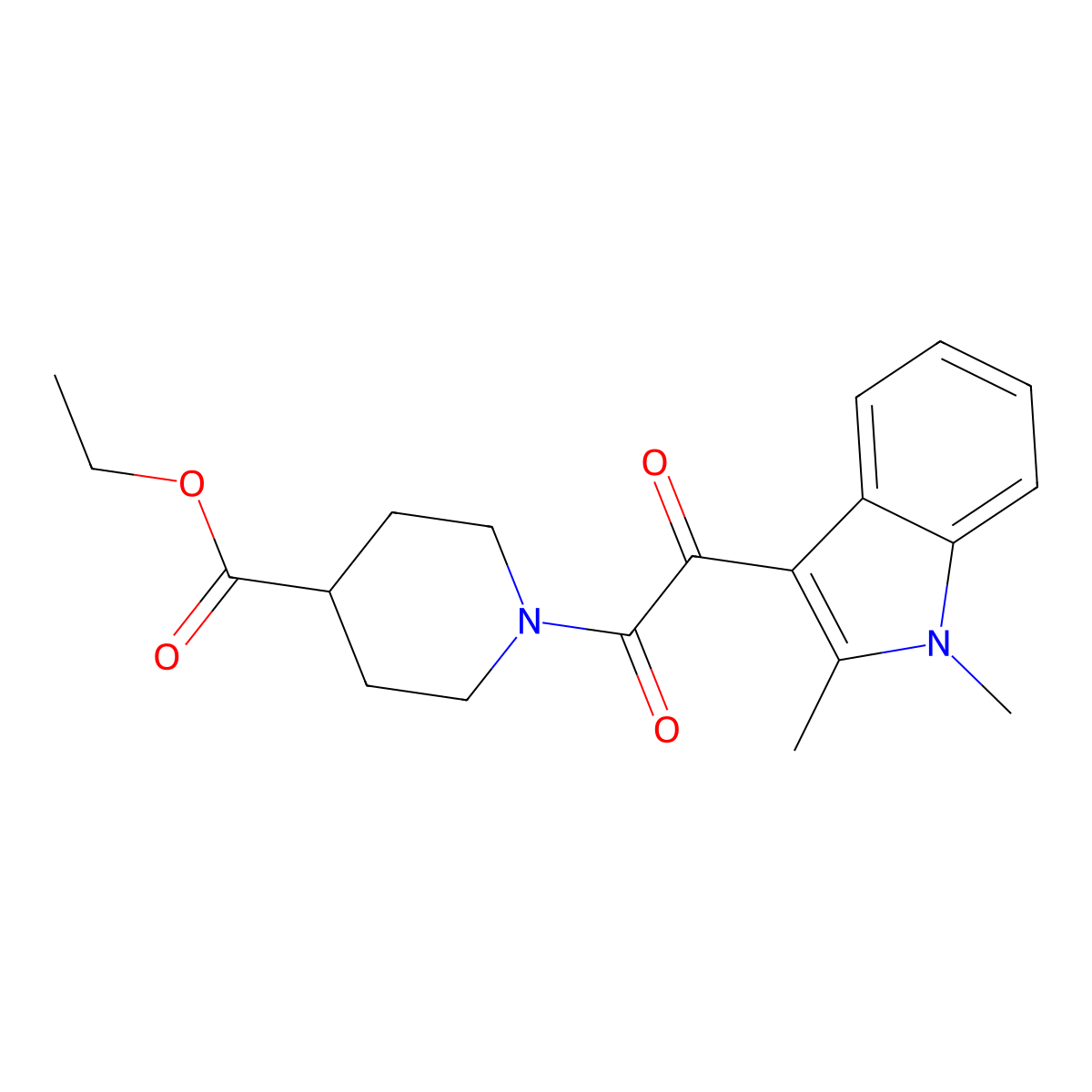 ethyl 1-(2-(1,2-dimethyl-1H-indol-3-yl)-2-oxoacetyl)piperidine-4-carboxylate molecular structure, CAS 862814-02-6