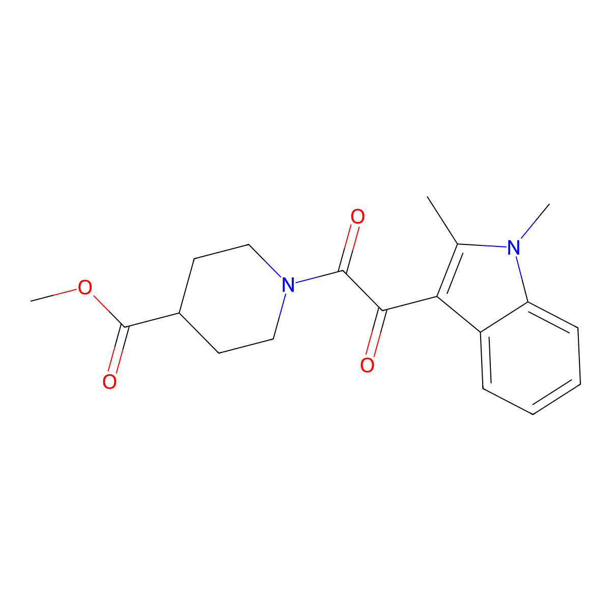 methyl 1-(2-(1,2-dimethyl-1H-indol-3-yl)-2-oxoacetyl)piperidine-4-carboxylate molecular structure, CAS 862814-03-7