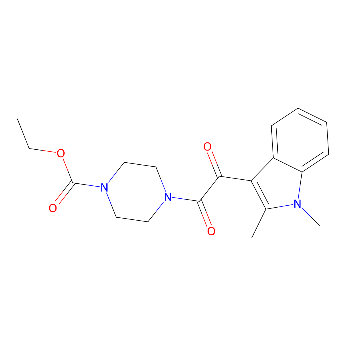 ethyl 4-(2-(1,2-dimethyl-1H-indol-3-yl)-2-oxoacetyl)piperazine-1-carboxylate molecular structure, CAS 862814-14-0