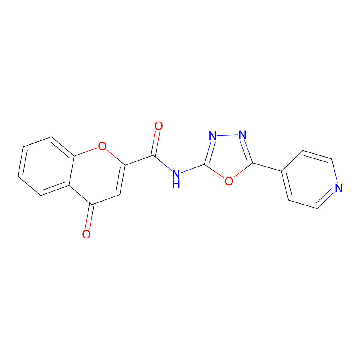 4-oxo-N-(5-(pyridin-4-yl)-1,3,4-oxadiazol-2-yl)-4H-chromene-2-carboxamide molecular structure, CAS 862824-94-0
