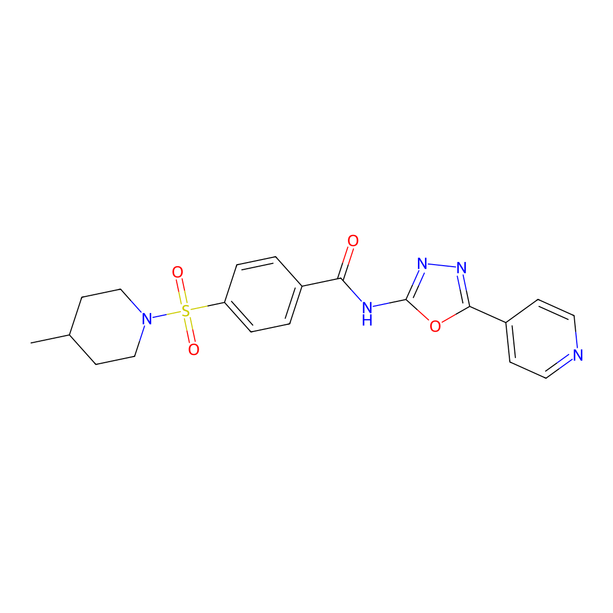 4-((4-methylpiperidin-1-yl)sulfonyl)-N-(5-(pyridin-4-yl)-1,3,4-oxadiazol-2-yl)benzamide molecular structure, CAS 862824-95-1
