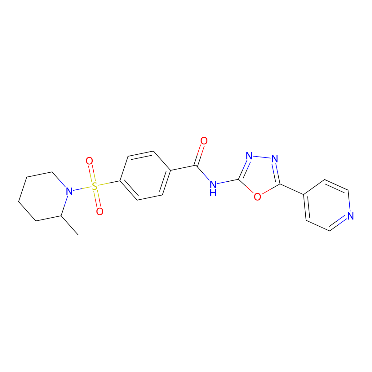 4-((2-methylpiperidin-1-yl)sulfonyl)-N-(5-(pyridin-4-yl)-1,3,4-oxadiazol-2-yl)benzamide molecular structure, CAS 862824-97-3